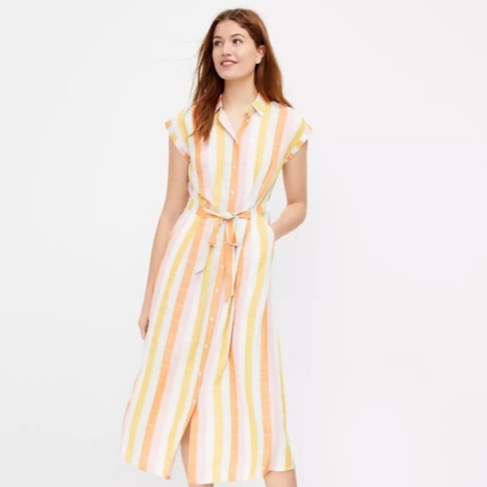 LOFT Stripe Belted Shirtdress